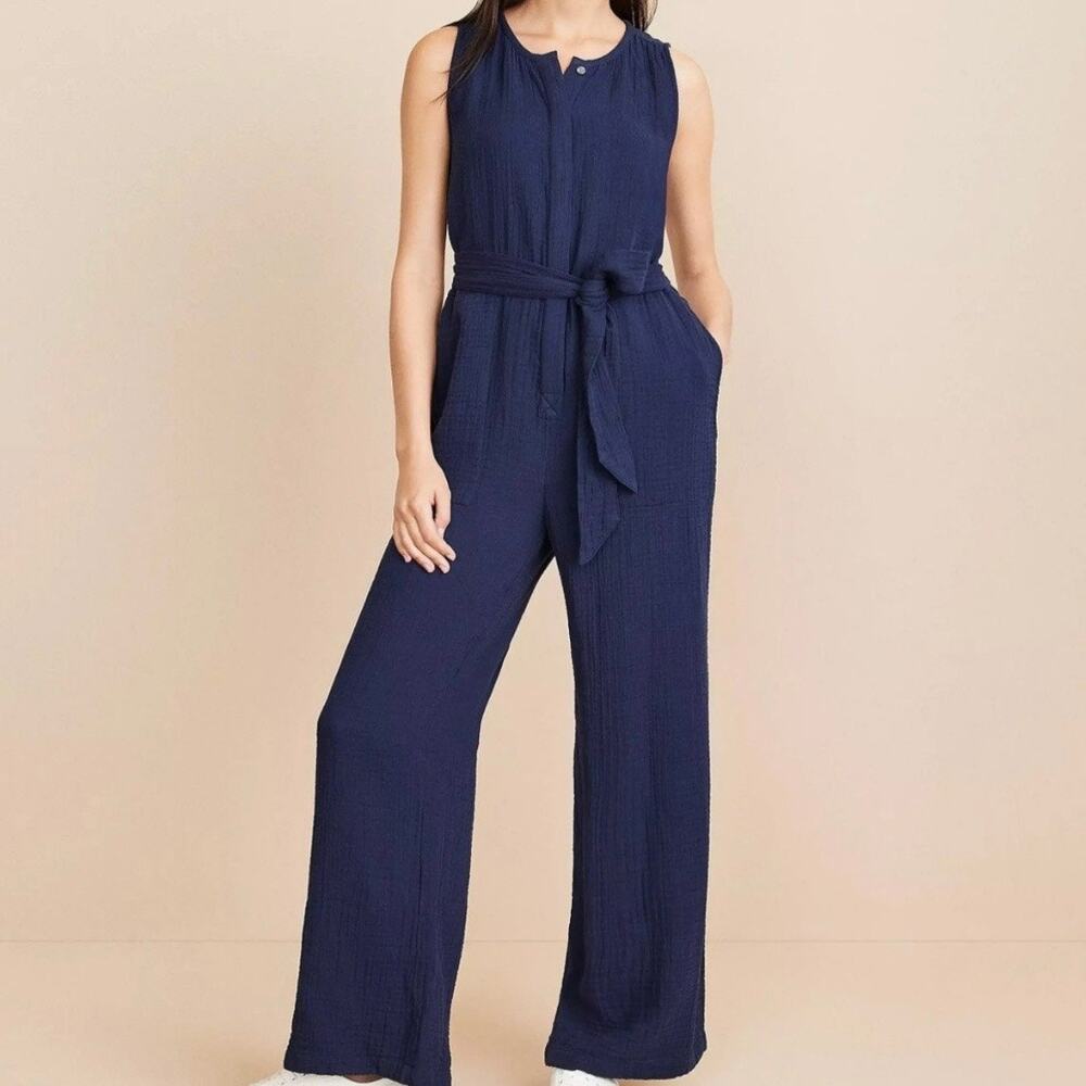 LOU‎ & GREY | Triple Cloth Jumpsuit Deep Space Blue Navy Button Gauze | Large